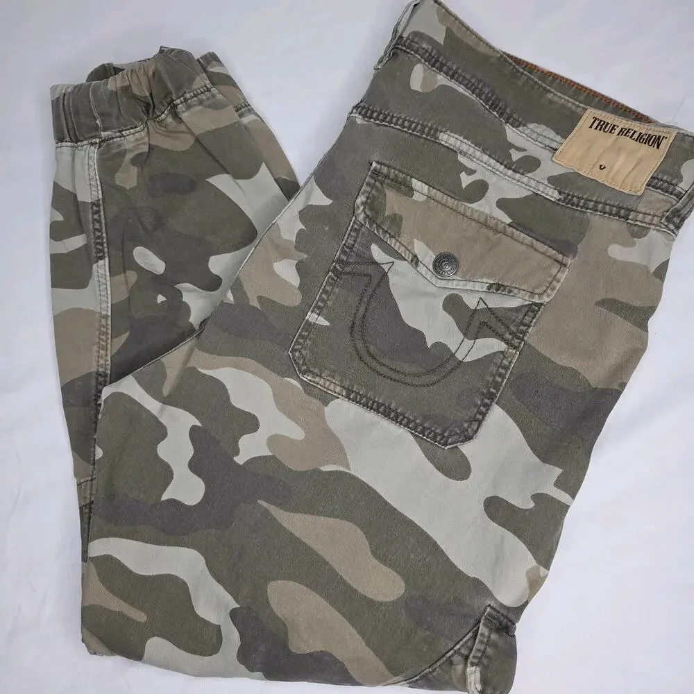 True Religion Joggers Pants Mens 40 Green Camo Denim